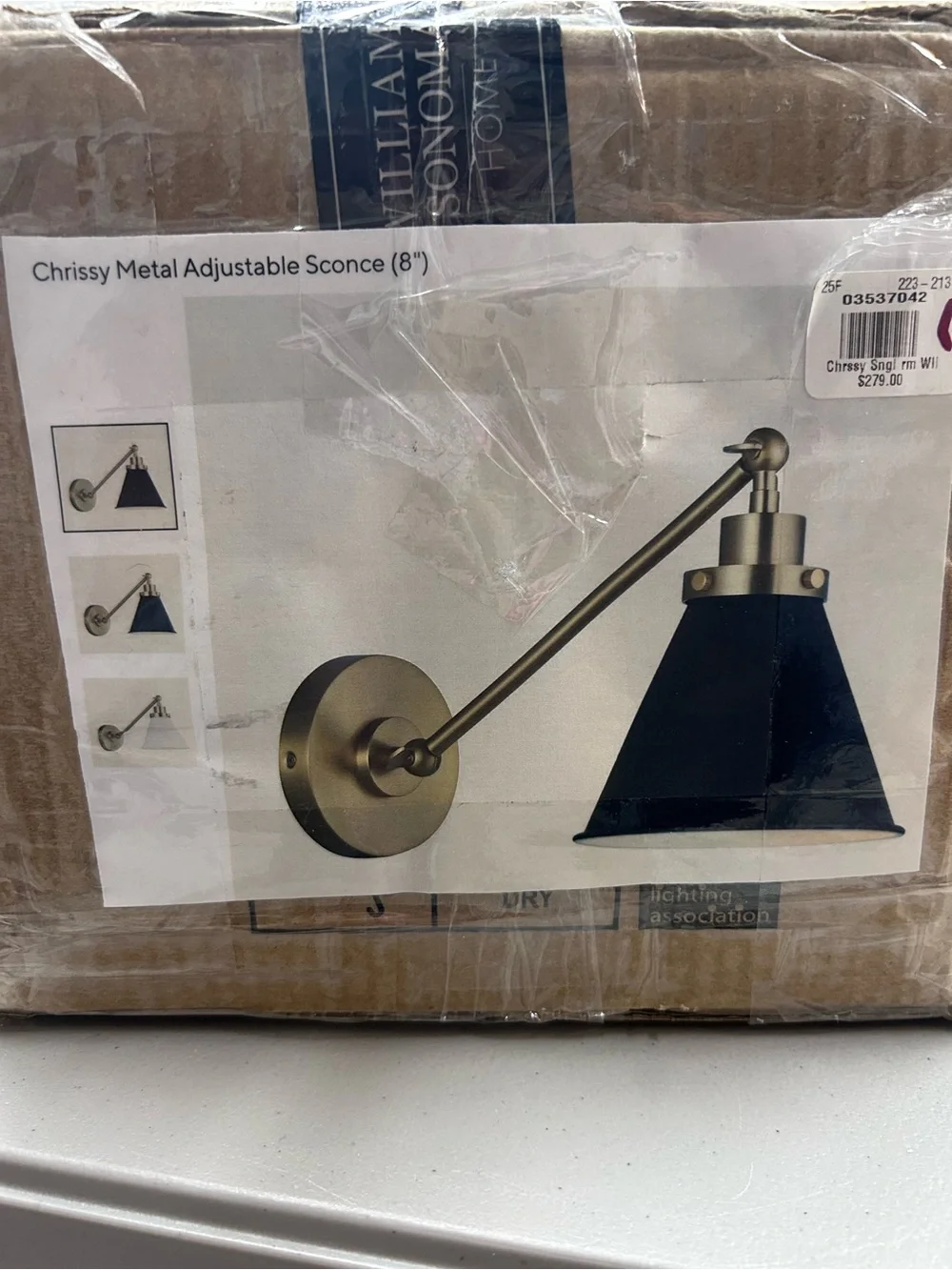 Pottery Barn Chrissy Metal Adjustable Sconce Midnight Black Brass Finish Light